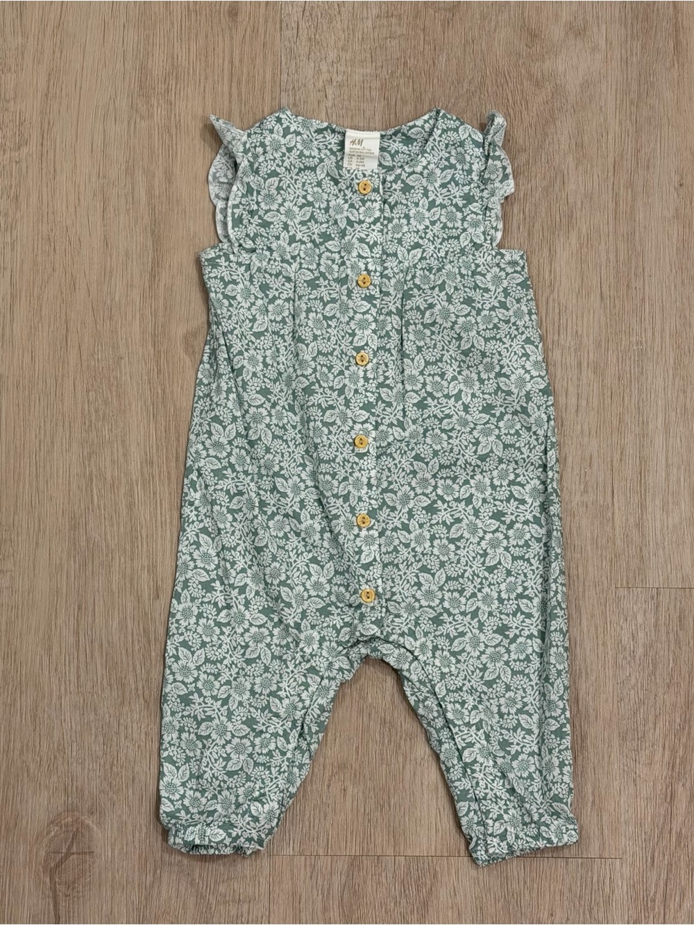 H&M Green Floral Button-Front Baby Romper